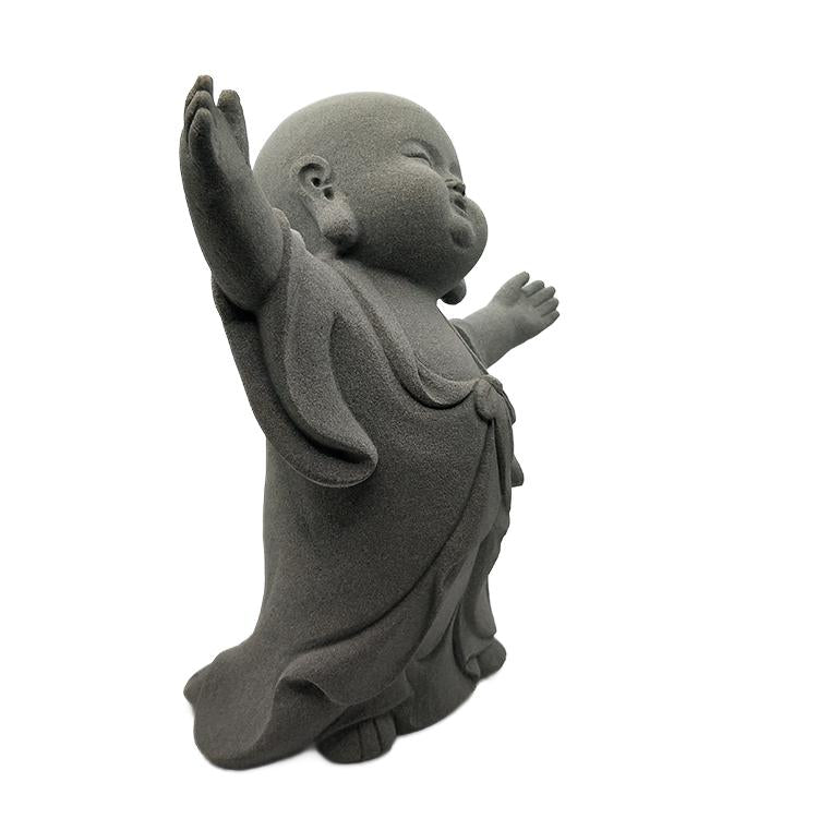 Japanese Garden Indoor Outdoor Granite Stone Kong Fu Monk Baby Buddha Statue v4