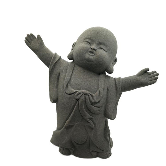 Japanese Garden Indoor Outdoor Granite Stone Kong Fu Monk Baby Buddha Statue v4